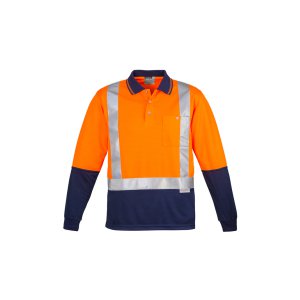 POLO HI-VIS L/S D/N TAPED ORA/NVY 2XL ZH234
