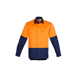 SHIRT MENS HI-VIS L/S DAY ONLY ORA/NVY 5XL ZW122 INDUSTRIAL