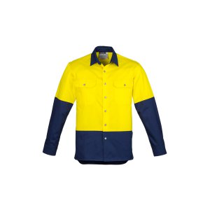 SHIRT MENS HI-VIS L/S DAY ONLY YLW/NVY XL ZW122 INDUSTRIAL