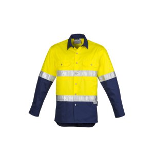 SHIRT MENS HI-VIS D/N TAPED YLW/NVY 3XL ZW123 IND HOOPED