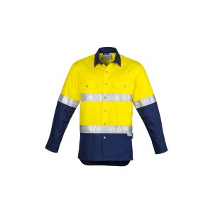 SHIRT MENS HI-VIS D/N TAPED YLW/NVY 4XL ZW123 IND HOOPED