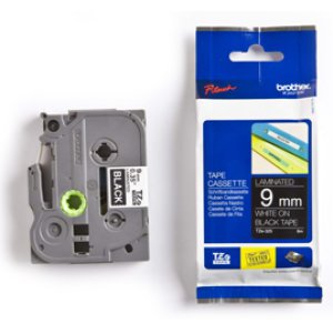 TAPE LAMINATED WHITE ON BLACK 9MMX8M TZE325