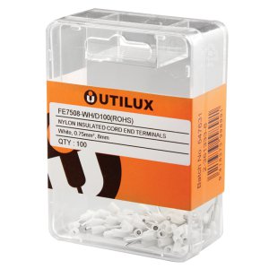 TERMINAL BOOTLACE INS 0.75X8MM WHT 100PK FE7508-WH UTILUX