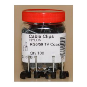 CABLE CLIP ROUND 6MM RG6 OR RG59 COAX BLACK 100/JR