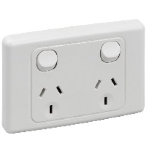 (I) SOCKET SW DBL HORZ 10A & SHUTTER WHT 2025S-WE
