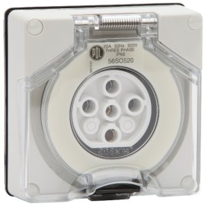 SOCKET 20A 5 PIN 500V 3PH IP66 GRY 56SO520LE