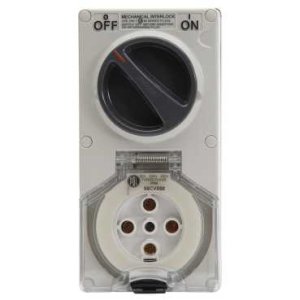 SOCKET SW COMB 2G 50A 5 PIN 500V 3P IP66 GRY 56CV550LE