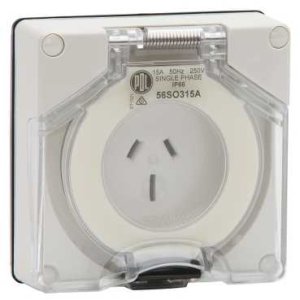 SOCKET AUTO 15A 3 PIN 250V 1PH IP66 GRY 56SO315ALE