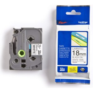 TAPE LAMINATED BLACK ON WHITE 18MMX8M TZE241