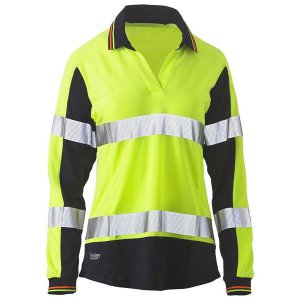 POLO WOMENS HV L/S V NECK Y/N 16 BISLEY