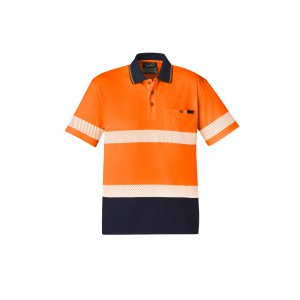 POLO SEGMENTED S/S POLO- HOOP TAPED SYZMIK ZH535 ORG/NVY S
