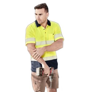 POLO SEGMENTED S/S POLO- HOOP TAPED SYZMIK ZH535 YLW/NVY 5XL