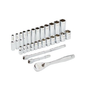 RATCHET & SOCKET SET 1/4IN DRIVE METRIC 28PC