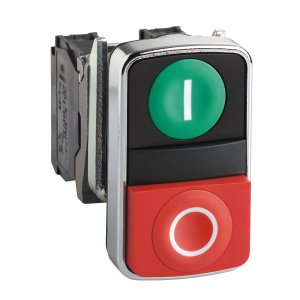 (I) PUSHBUTTON DBL MTL 22MM 1 GRN FLUSH I 1 RED PROJ O 1NO