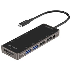 USB MULTI-PORT HUB W/ USB-C CONN 11-IN-1 GRY PROMATE