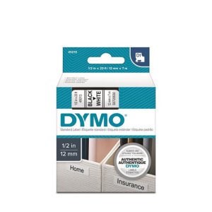 D1 LABEL CASSETTE TAPE 12MMX7M BLK ON WHT DYMO GENUINE
