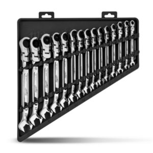 WRENCH SET FLEX HEAD RATCHETING METRIC 15PC