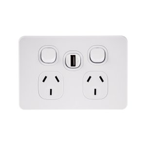 POWERPOINT 2G 10A HORZ & USB WHT METRO VYNCO