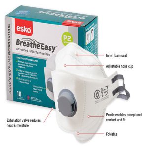 RESPIRATORY MASK P2 FLAT FOLD VALVED WHT DRP2VF ESKO 10PK