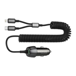 CAR CHARGER 33W W/ LIGHTNING & USB-C CABLE PROMATE