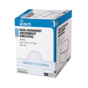 DRESSING NON ADHERENT(BOX 50) 7.5CM X 7.5CM AMTECH