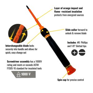 SCREWDRIVER ELECTRONICS INSULATED 2 IN 1 PRECISION KLEIN