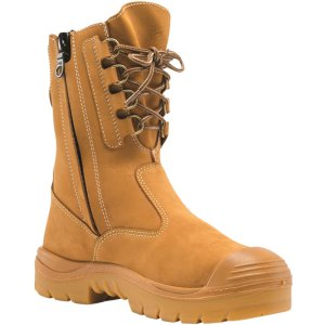 BOOT HIGH LEG LACE UP ZIP SIDE WHEAT 8 210MM STEEL BLUE