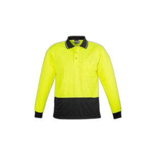 POLO UNISEX HI VIS LONG SLEEVE YLW/BLK M SYZMIK