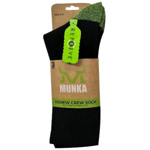 SOCK APPAREL RENEW SOCK 3 PACK BLACK UK 6 - 10 MUNKA