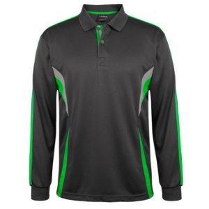 POLO LONG SLEEVE GUNMETAL/PEA GREEN /GREY L