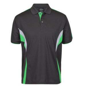 POLO SHORT SLEEVE GUNMETAL/PEA GREEN/GREY SMALL