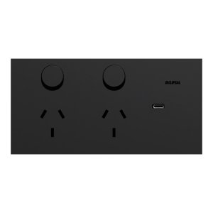 SOCKET SW HORZ TWIN 1EX USBC 10A MATTE BLK SOLIS