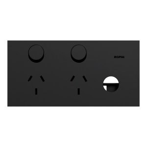 SOCKET SW HORZ TWIN 1EX BLANK 10A MATTE BLK SOLIS