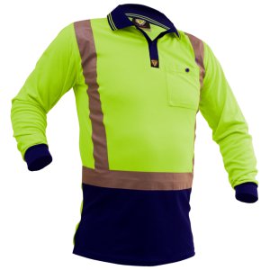 POLO D/N L/S M/FIBRE FLYE/NA M CAUTION