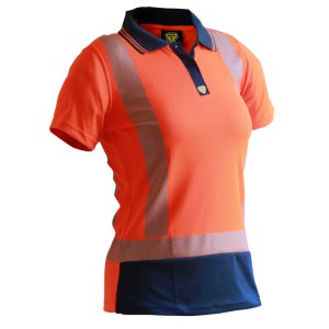 POLO S/S D/N SEG/TAPE WOMENS M/FIBRE FLOR/NA 22 CAUTION