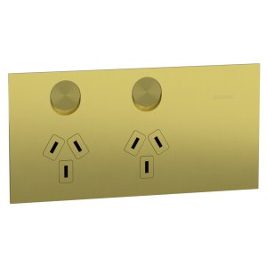 SOCKET SW HORIZ TWIN 10A 250V BRUSHED BRASS SOLIS