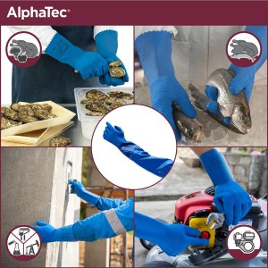 GLOVE HD LATEX CRINCKLE COTTON LINED 32CM BLUE 8 ALPHATEC