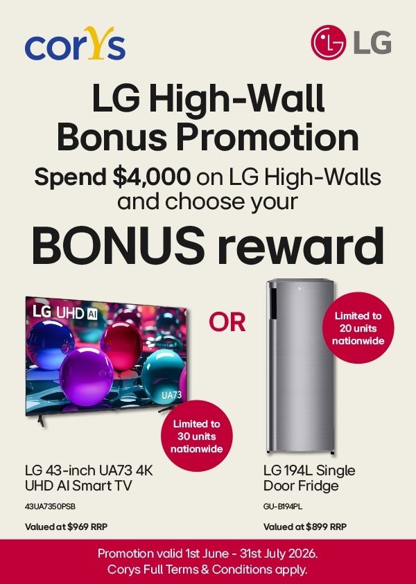 LG High-Wall Bonus Promotion - Spend $4,000 on LG High-Walls and choose your BONUS reward